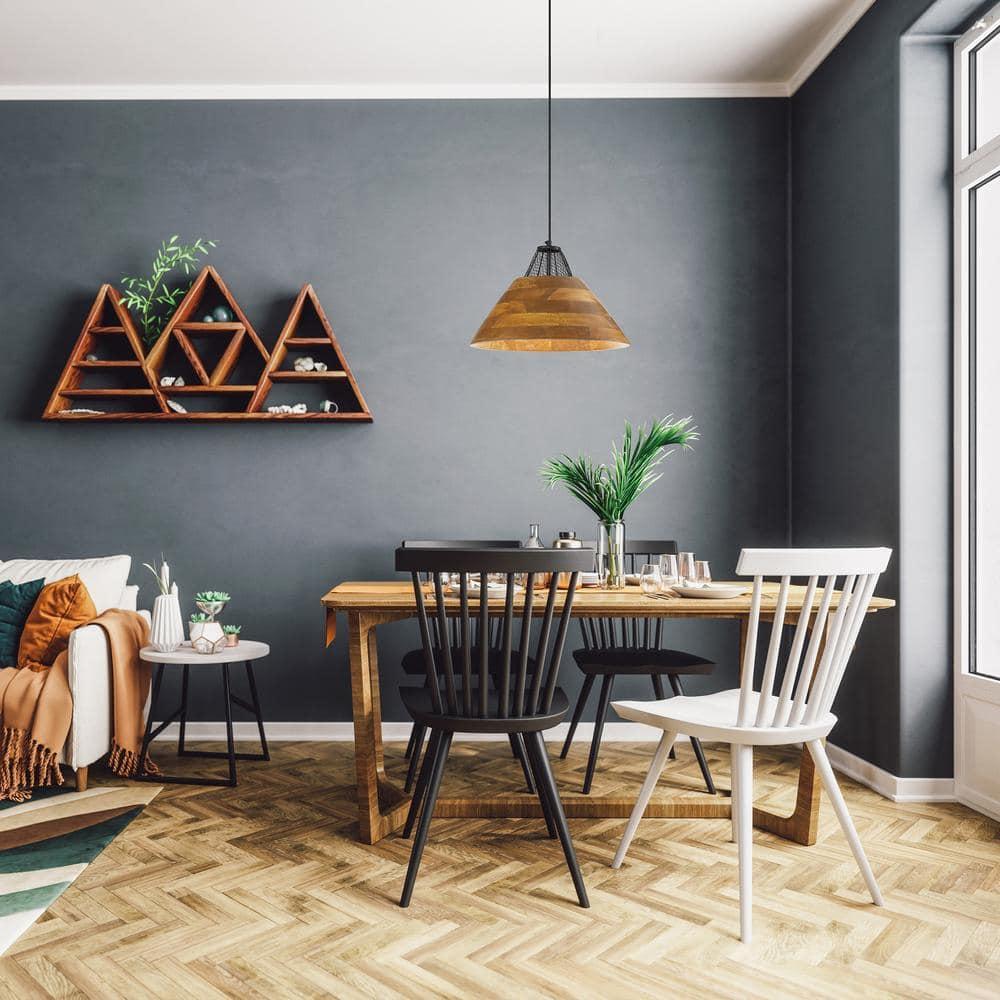 River of Goods 17.25" 1-Light Alainia Black Metal and Walnut-Stained Wood Pendant Light: Satin Finish, UL Listed, Adjustable Height