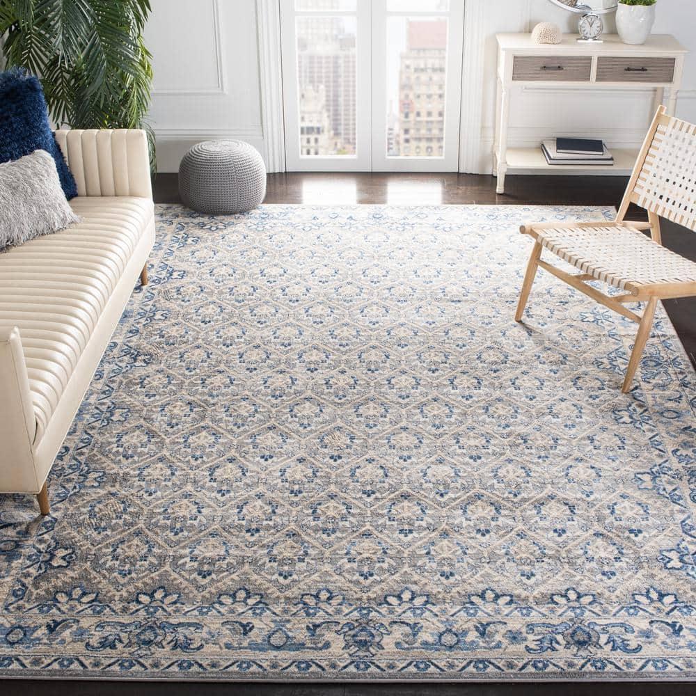 Brentwood Light Gray/Blue 11 ft. x 15 ft. Border Multi-Floral Geometric Area Rug