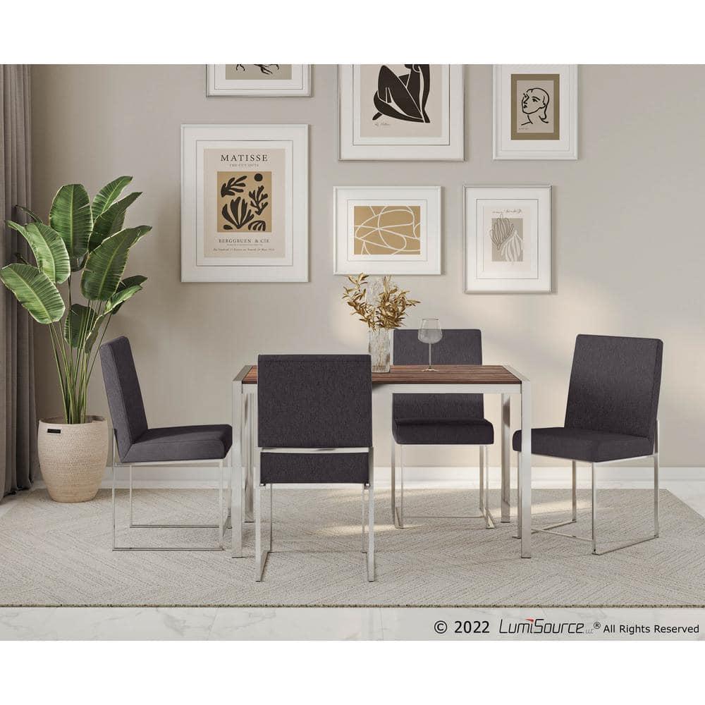 LumiSource Brushed Stainless Steel, Charcoal Fabric High Back Fuji Dining Chair - Set of 2