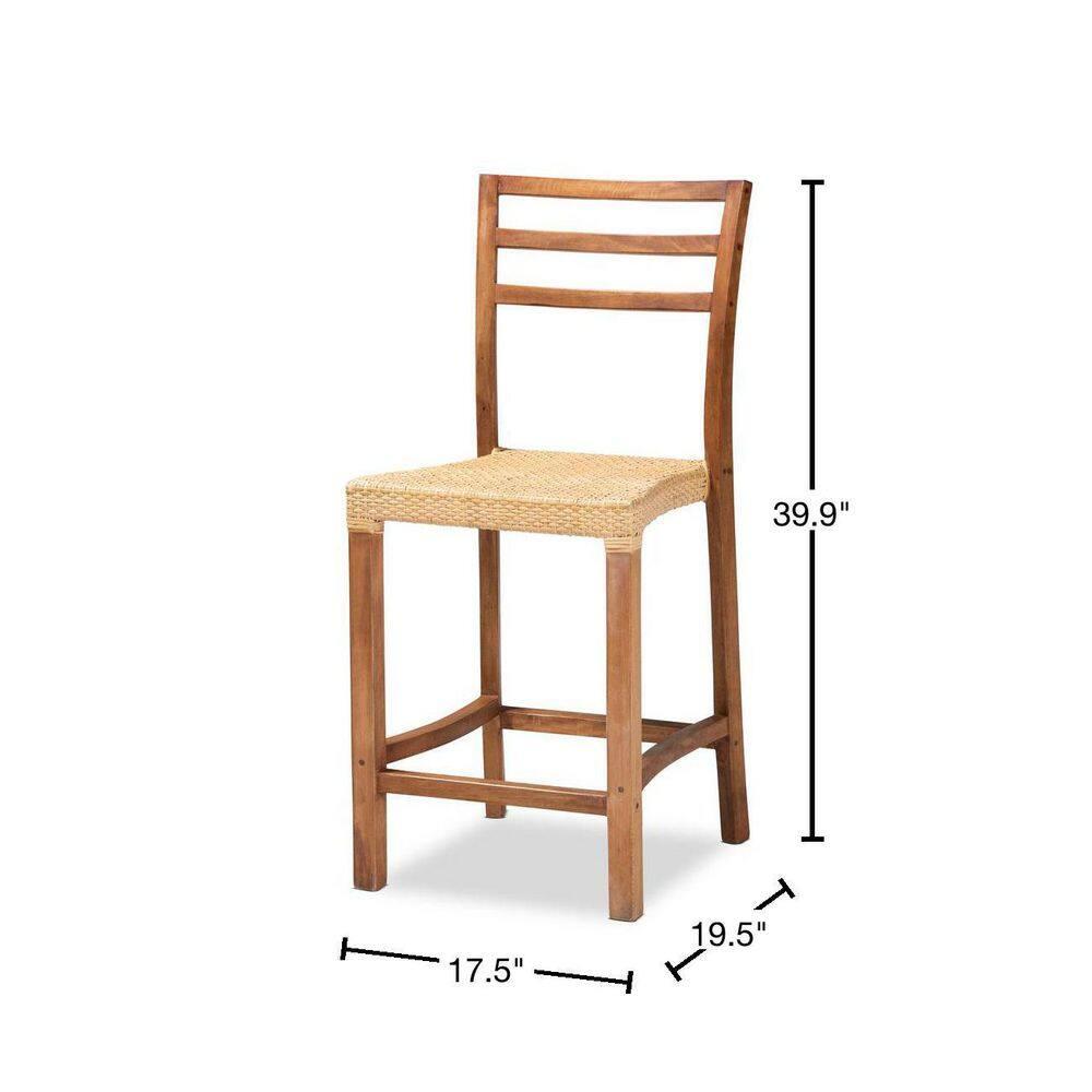 Arthur Wood and Rattan Counter Height Barstool Natural/Walnut - bali & pari: Bohemian Style, No Assembly Required