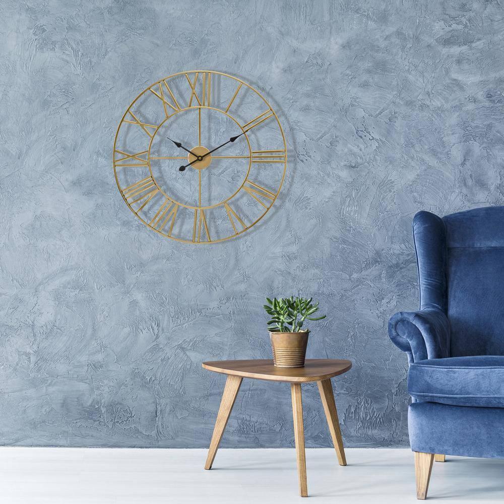 GGI International Large Decorative Wall Clock 16" - Roman Numeral Modern Home Decor Gold