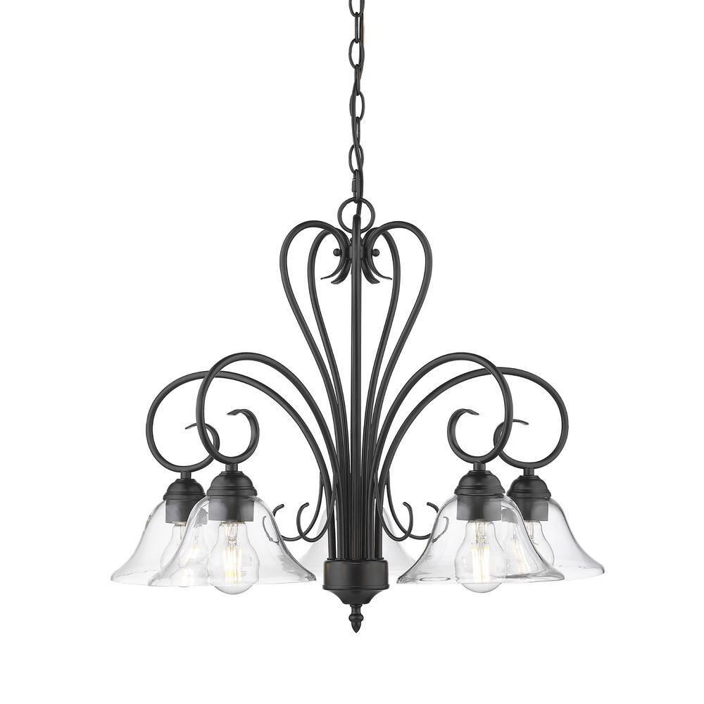 Golden Lighting Homestead 5-Light Chandelier in Matte Black with Clear Glass