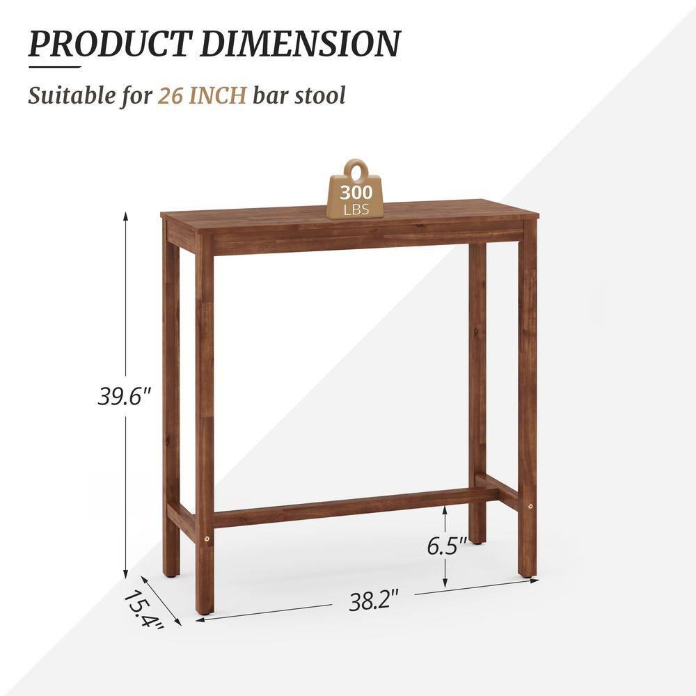 38" Teak Brown Acacia Wood Counter Height Bar Table