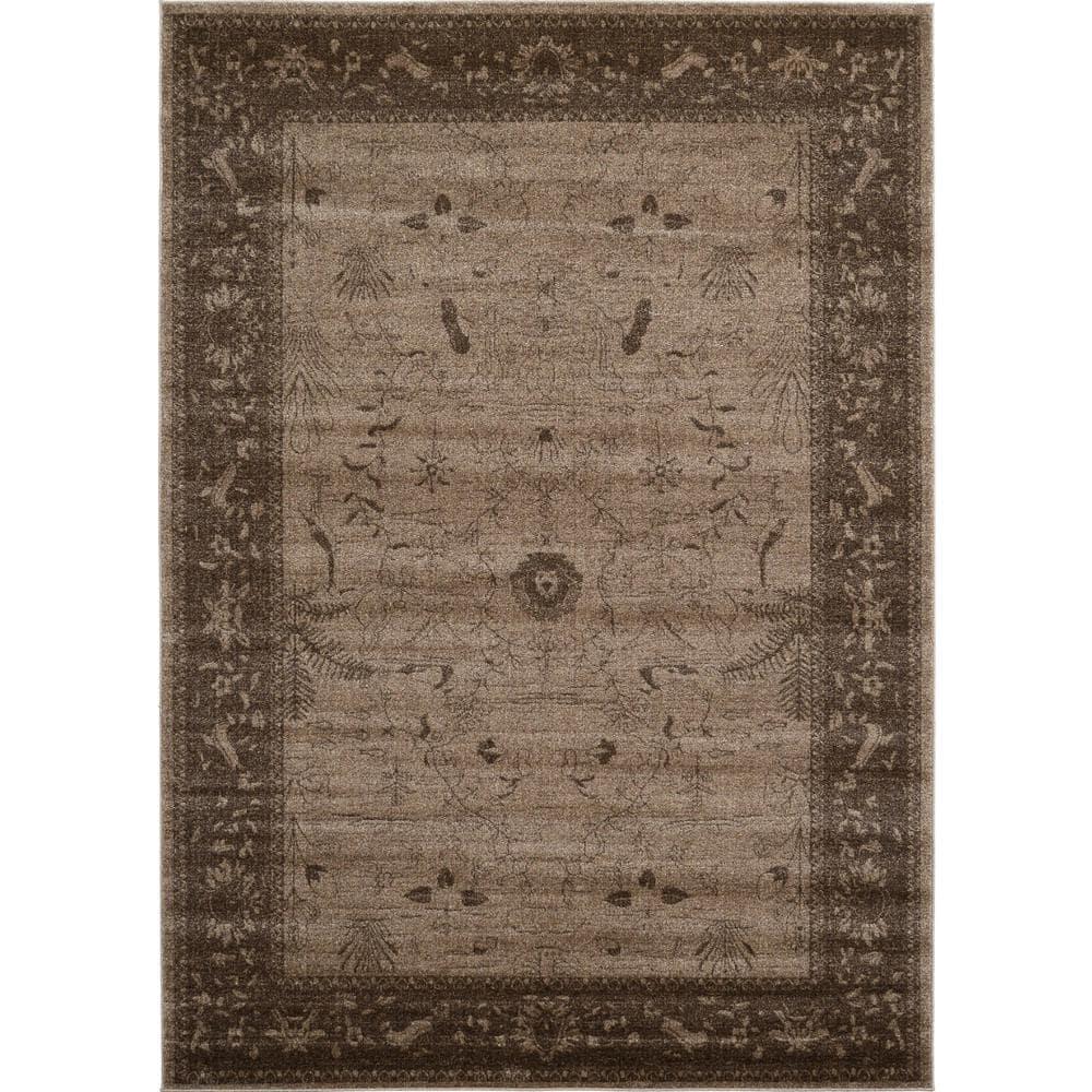 Unique Loom Floral La Jolla 7 x 10 (ft) Loomed Polypropylene Light Brown/Dark Brown Rectangular Indoor Floral/Botanical Area rug