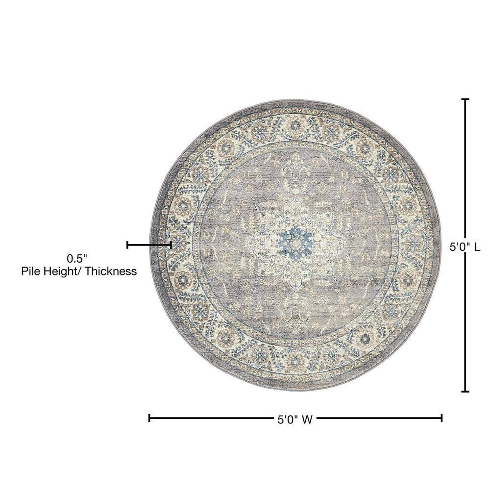 Unique Loom 5' 1 x 5' 1 Round Gray Salzburg Altstadt Area Rug