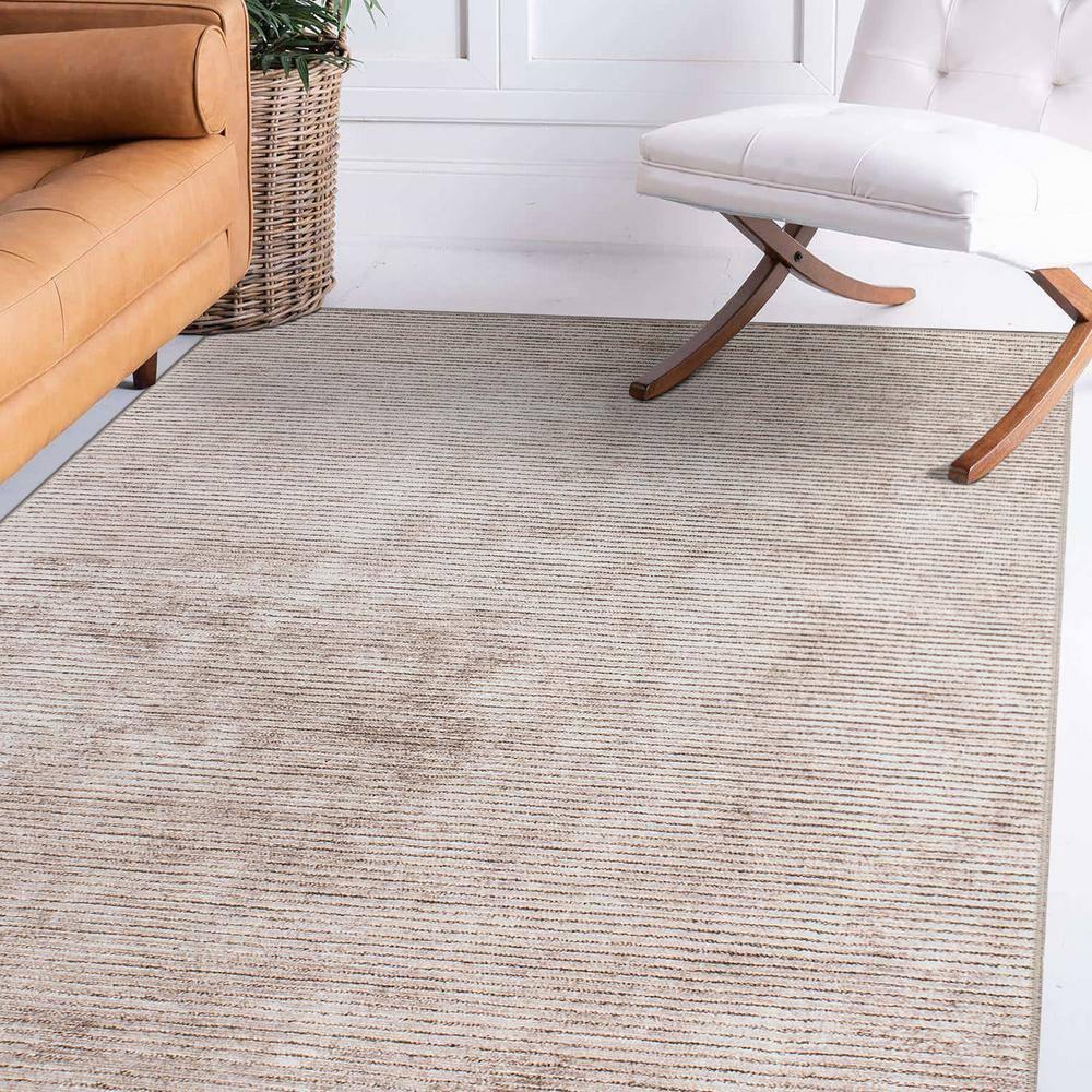 World Rug Gallery Contemporary Distressed Stripe Machine Washable 10'x14' Beige Area Rug