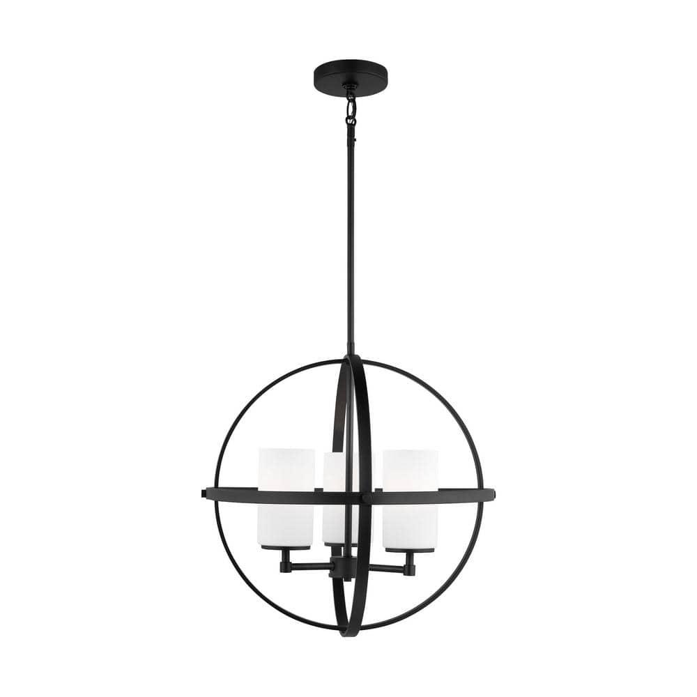 Alturas Midnight Black 3-Light Incandescent Cage Chandelier with Etched Glass