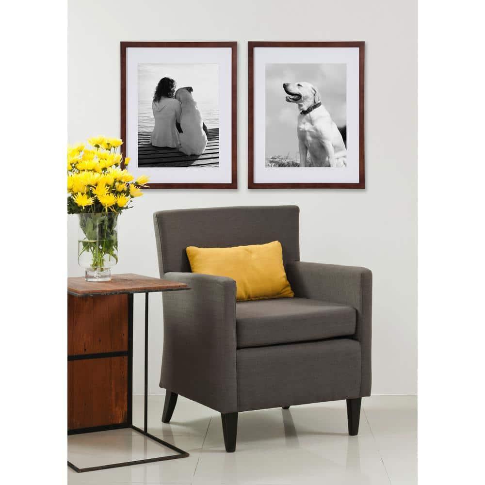 DesignOvation Gallery Rectangle Wood Wall Frame, 14x18 matted to 11x14, Walnut Brown