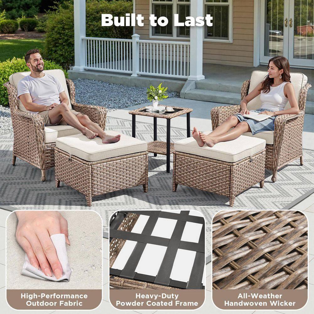 Buenhomino 3-Piece Wicker Outdoor Bistro Set with Swivel Glider Chairs, 2-Person Patio Furniture Set with Beige Cushions