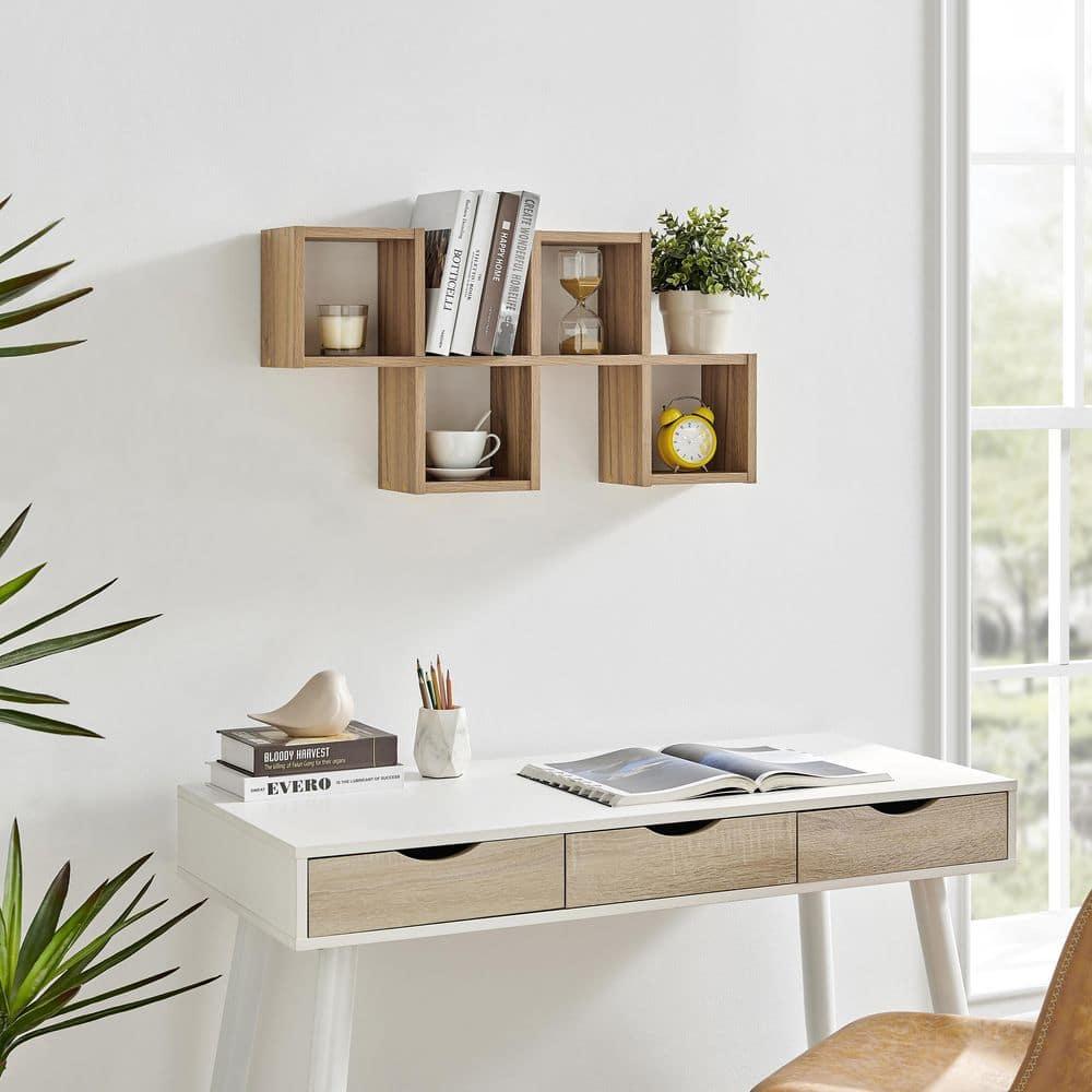 Danya B. 30" x 15.25" Cubby Chessboard Wall Shelf Chestnut - MDF, Contemporary Design, Interlocking