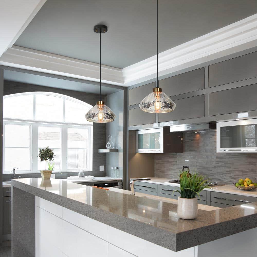 LNC Anila 1-Light Matte Black and Polished Gold Linear LED Kitchen Island Light: UL Listed, Adjustable Height, E26