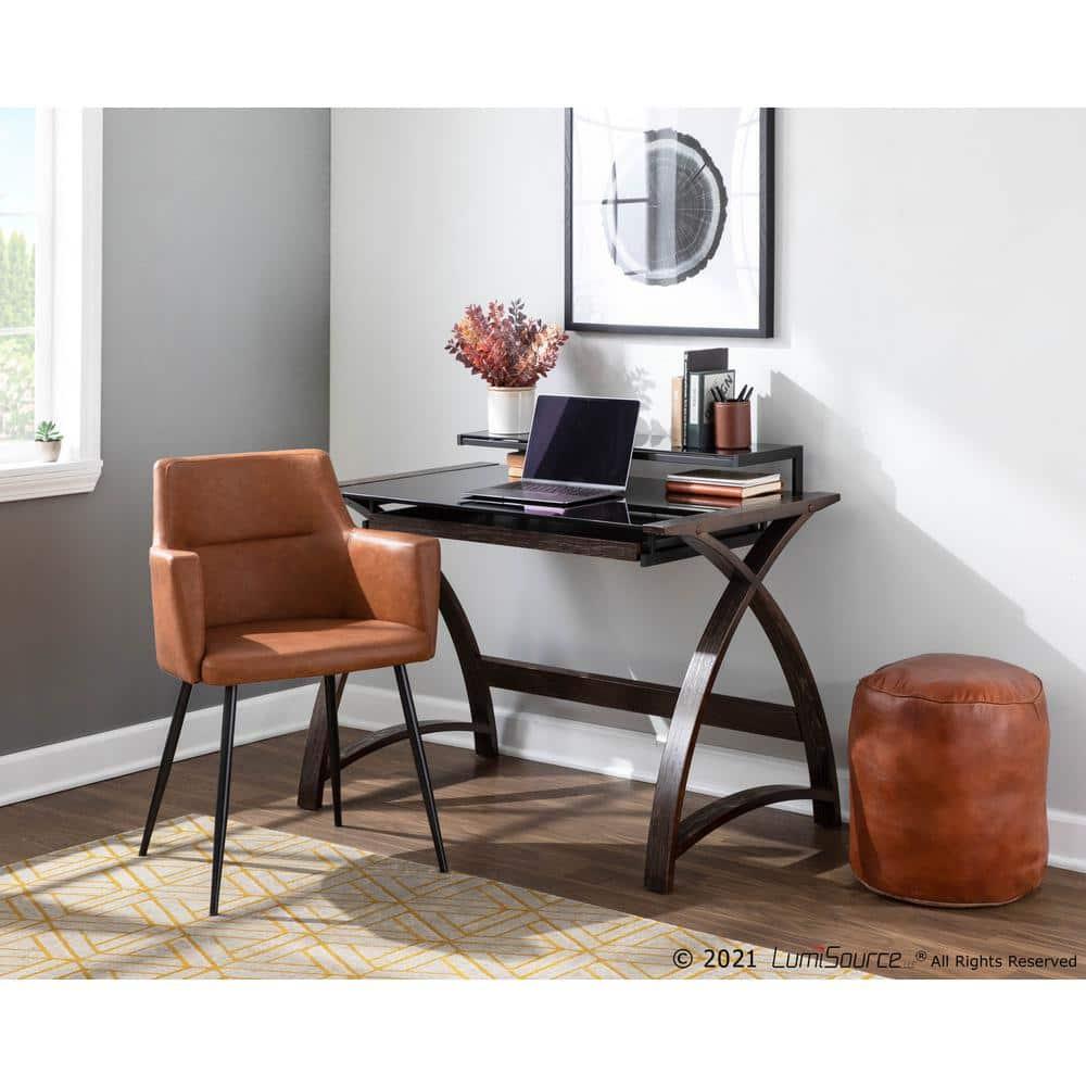 Set of 2 Andrew PU Leather/Steel Dining Chairs Black/Camel - LumiSource: Upholstered, Foam-Filled, Spot Clean