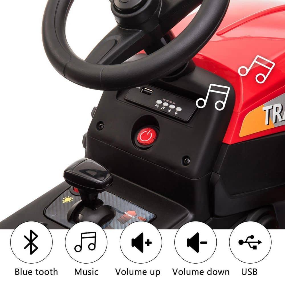 12V Kids Ride On Tractor with Trailer, Battery Powered Electric Car with Music, USB, Music, LED Lights