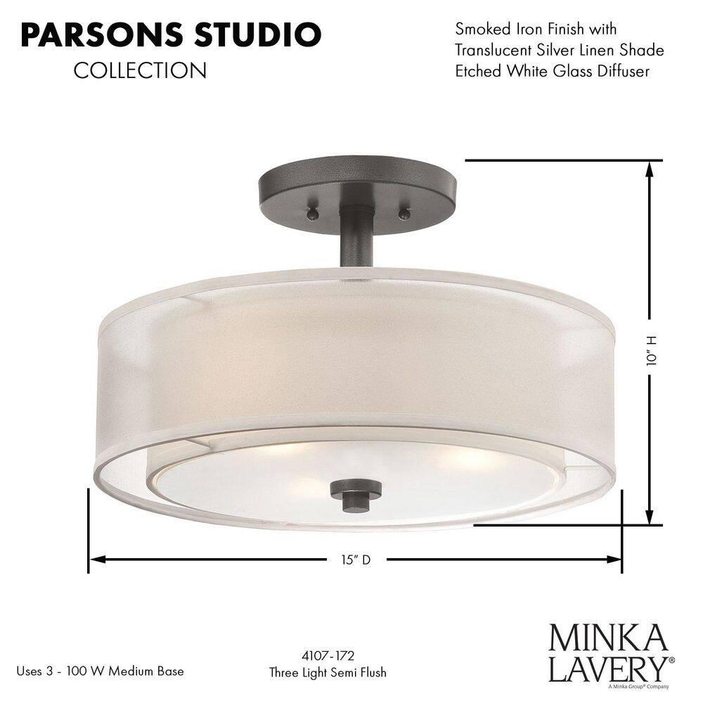 Minka Lavery - Parsons Studio - 3 Light Semi-Flush Mount in Transitional Style -