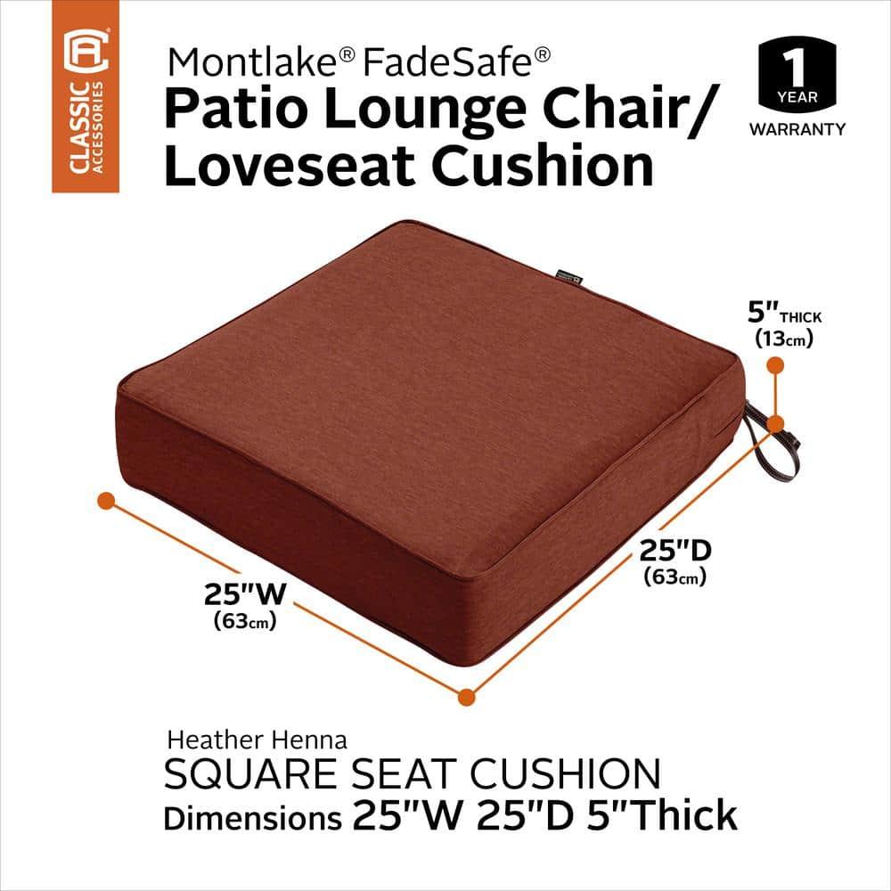 Classic Accessories Montlake FadeSafe Water-Resistant Patio Lounge Chair/Loveseat Cushion, 25 x 25 x 5 inch, Heather Henna
