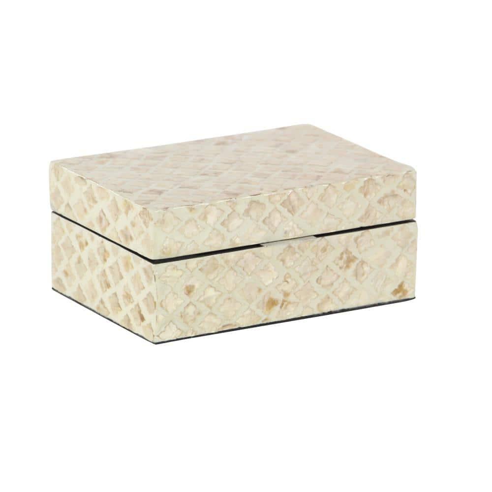 Set of 2 Shell Inlaid Wooden Boxes Natural - Olivia & May: Coastal Style Storage with Felt Stoppers