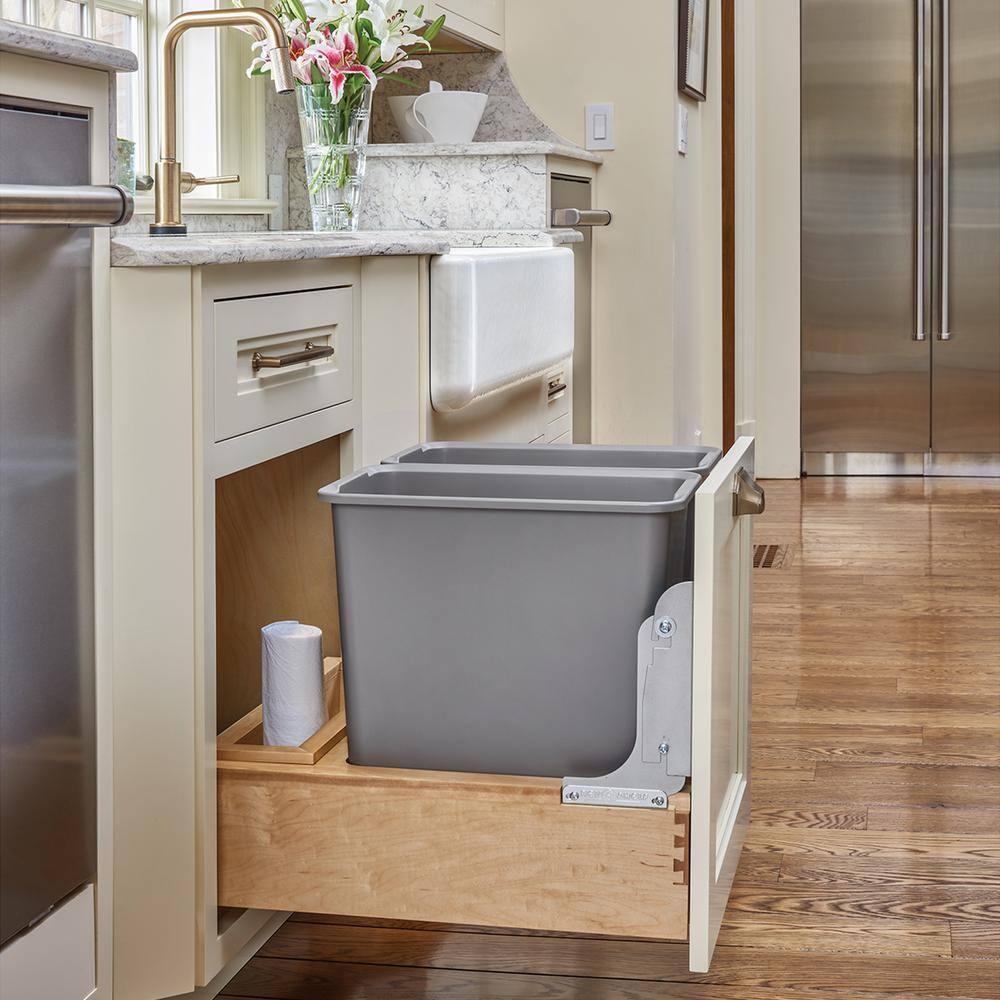 Rev-A-Shelf Rev-A-Shelf Double Pull Out Bottom Mount Trash Can, Gray