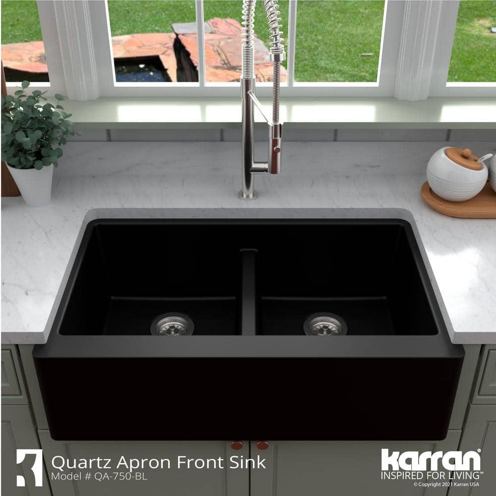 Karran Karran Quartz 34'' X 21-1/4'' 50/50 Double Bowl Farmhouse/Apron Front Kitchen Sink Kit QA-750-BR-PK1