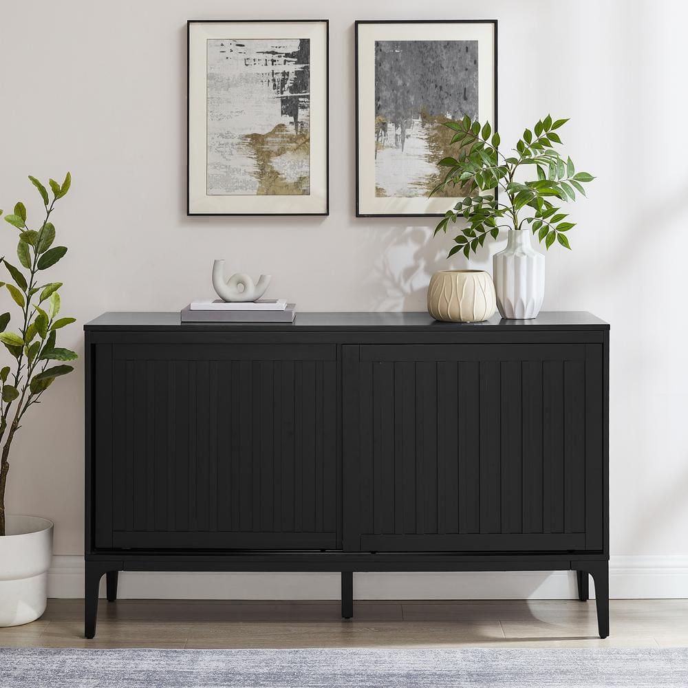 Crosley Furniture Asher Modern Particle Board Wood Sideboard in Matte Black