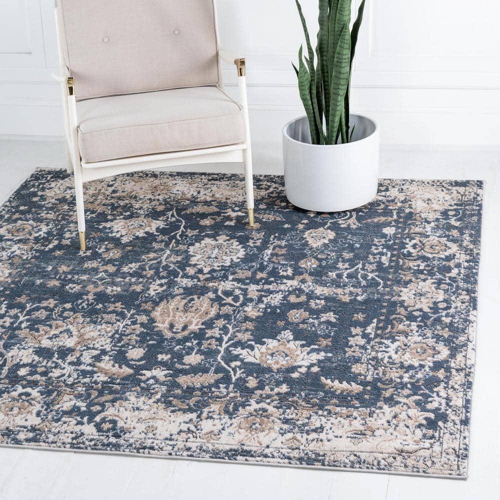 Unique Loom Portland Collection Area Rug - Central (4' 1" Square Blue/Beige)