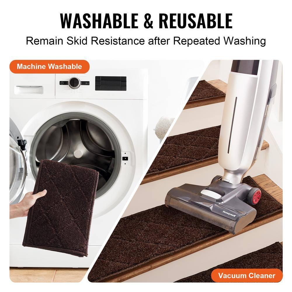 VEVOR Non-Slip Stair Treads, 9" x 28", Brown - 15 pcs, Indoor Carpet Runner for Wooden Steps with Soft Edging, Anti-Slip Stair Mats for Kids, Elders, and Dogs