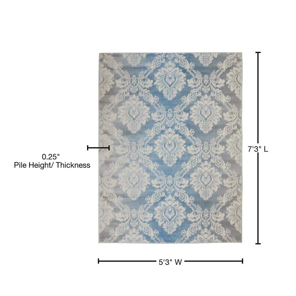 Nourison Elation ETN03 Indoor only Area Rug - Ivory Blue 5'3" x 7'3"