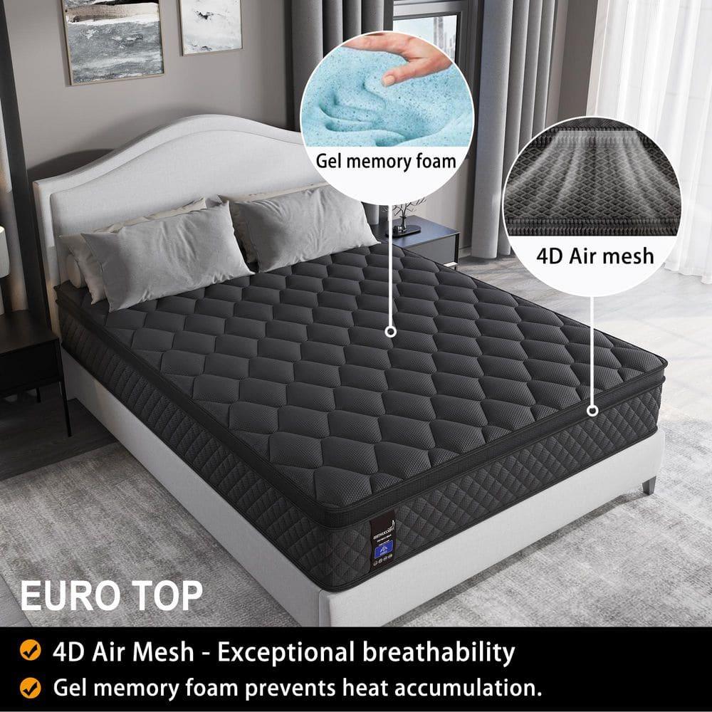 Queen Mattress, Hybrid Mattresses 10 Inch Euro Top Medium Firm for Back & Lumbar Support, 100 Night Trial, Individual Pocket Spring Bed for Motion Isolation & Pressure Relief Black