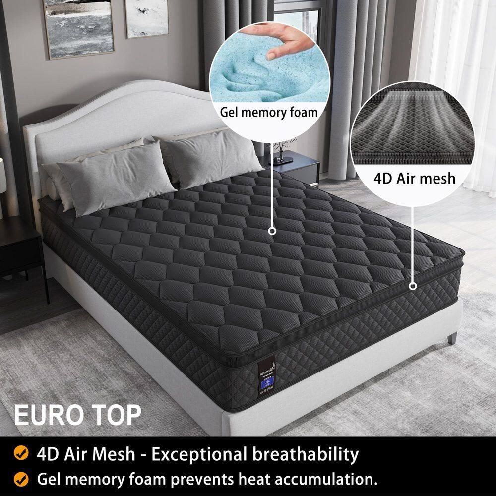 Queen Mattress, Hybrid Mattresses 10 Inch Euro Top Medium Firm for Back & Lumbar Support, 100 Night Trial, Individual Pocket Spring Bed for Motion Isolation & Pressure Relief Black