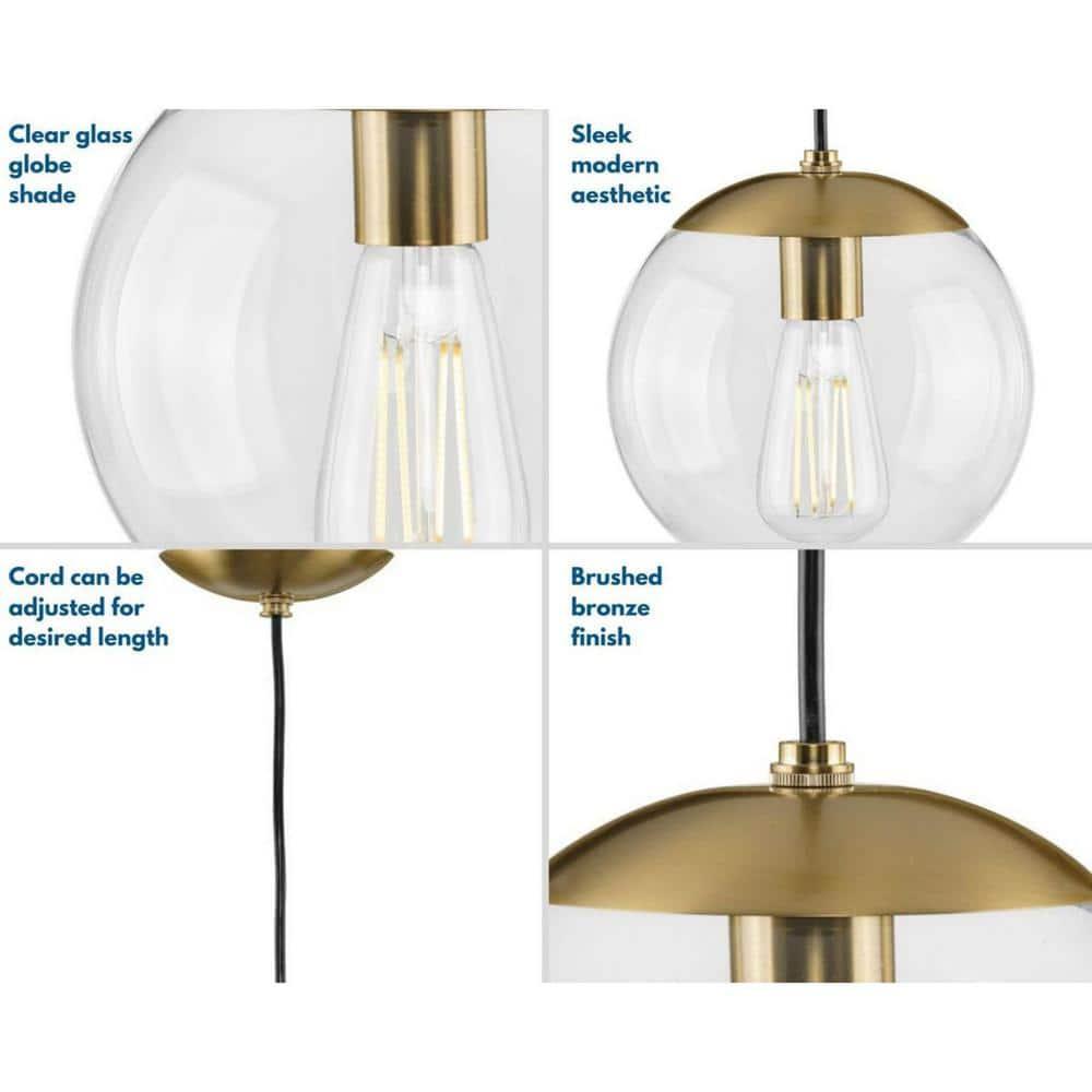 Progress Lighting Atwell 1-Light Glass Globe Pendant, Brushed Nickel, Clear Glass Shade