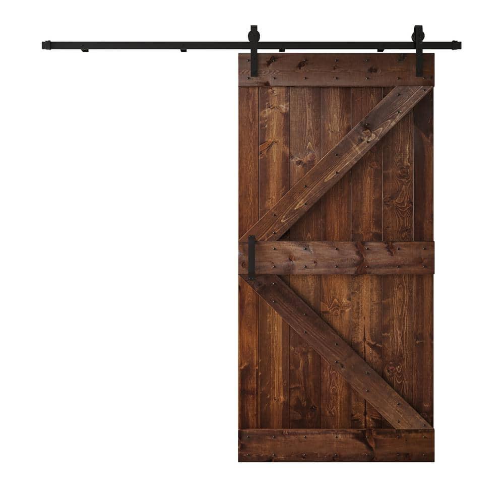 Paneled Wood and Metal K Series DIY Knotty Barn Door with Installation Hardware Kit