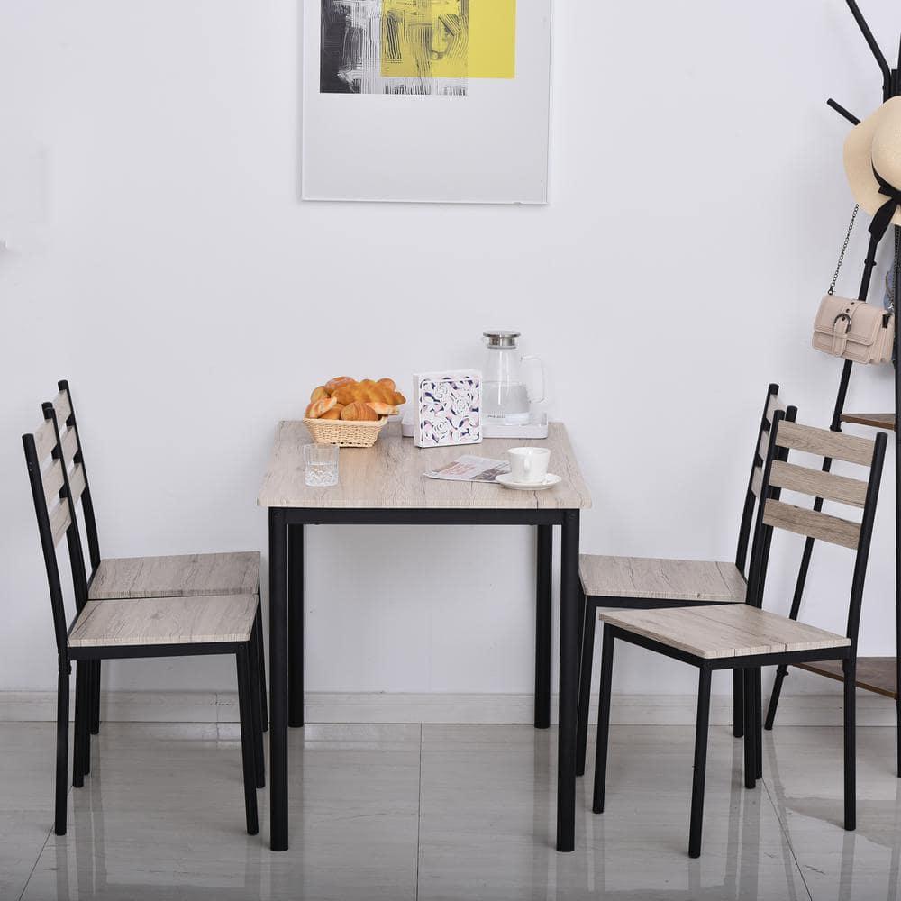 HOMCOM Modern 5-Piece Wooden Counter Dining Kitchen Table Set, 1 Table 4 Chairs Metal Legs, Suitable For Outdoors, gray