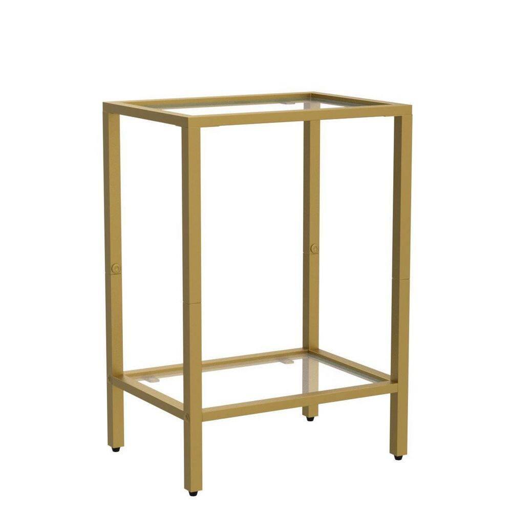 15 in. Gold Metal and Glass Rectangle End Table with 2-Tier Storage