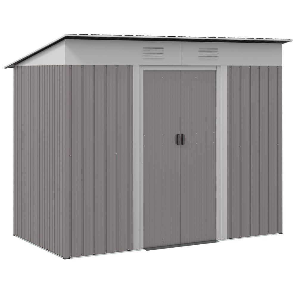 Outsunny 7' x 4' Metal Garden Shed, Backyard Tool Storage Shed with Dual Locking Doors, 2 Air Vents and Steel Frame, Light Gray