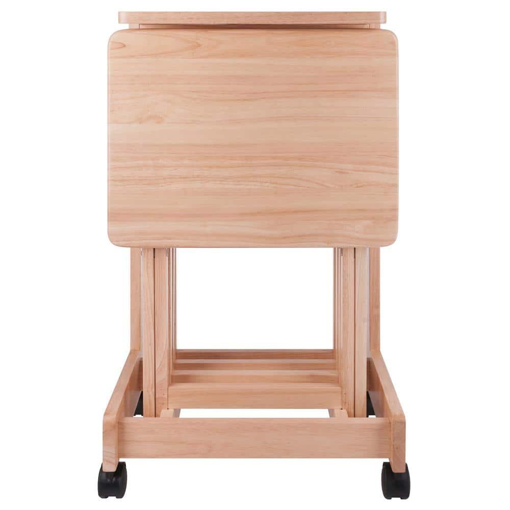 Winsome 5pc Brienda Flip Top Snack Table Natural: Wood TV Dinner Tray Set, Criss Cross Base