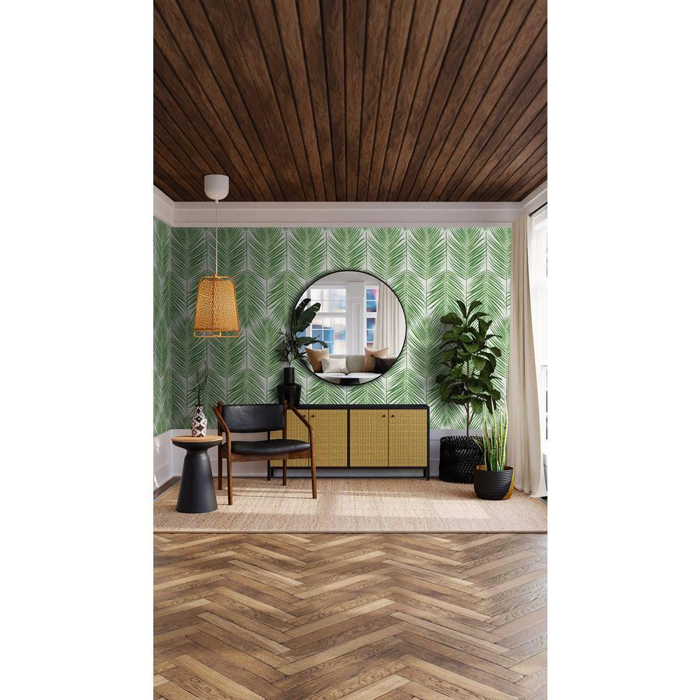 Palm Caribbean Green Vinyl Peel and Stick Wallpaper Roll (Cover 30.75 sq. ft.)