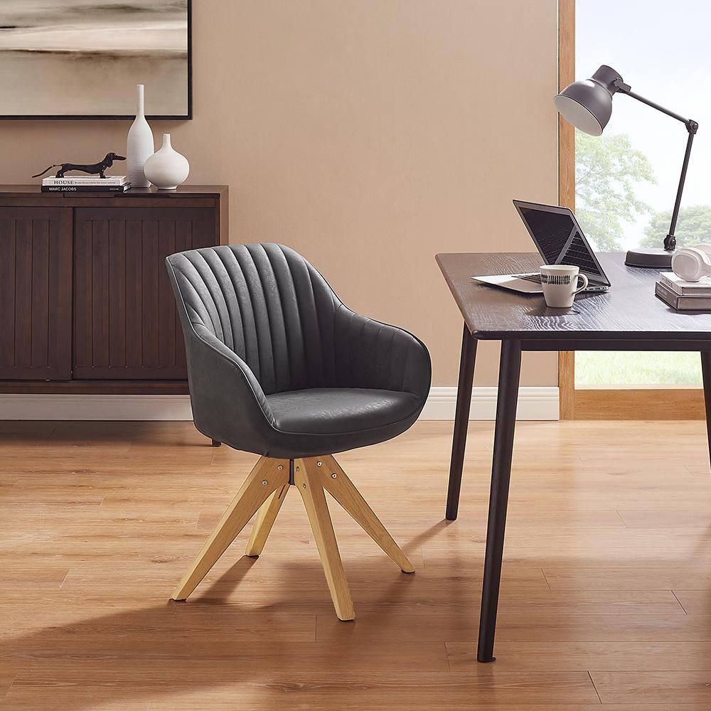 Elegant Dark Grey Suede & Faux Leather Swivel Accent Chair