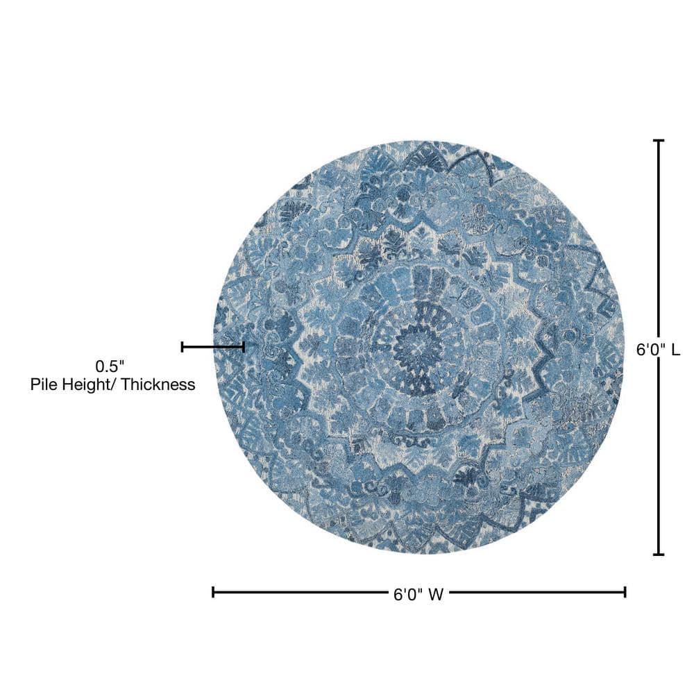 Marquee MRQ110 Hand Tufted Indoor Area Rug - Blue/Ivory - 6' Round - Safavieh