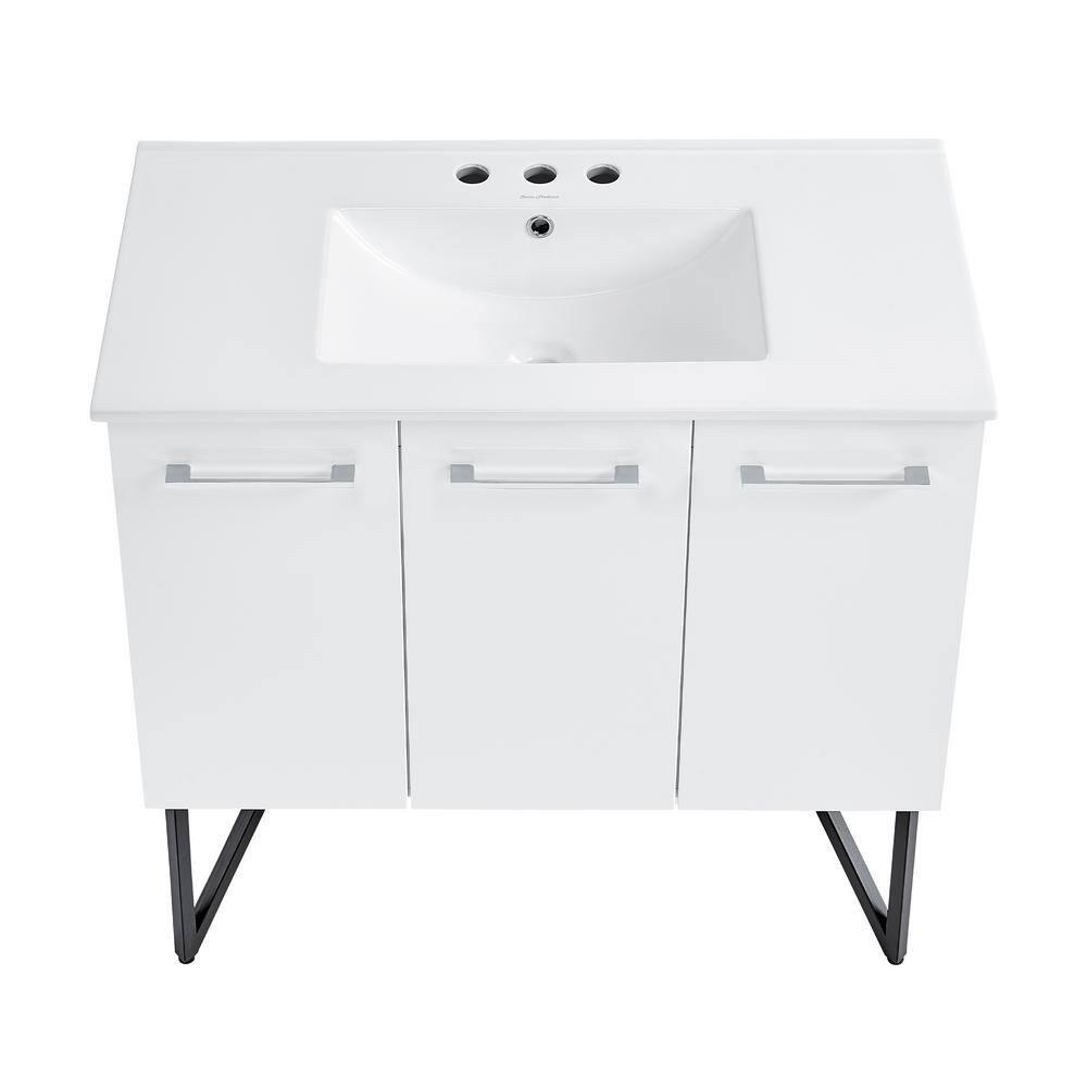 Annecy 36 In. White Bathroom Vanity With 3-Hole Ceramic Sink Top