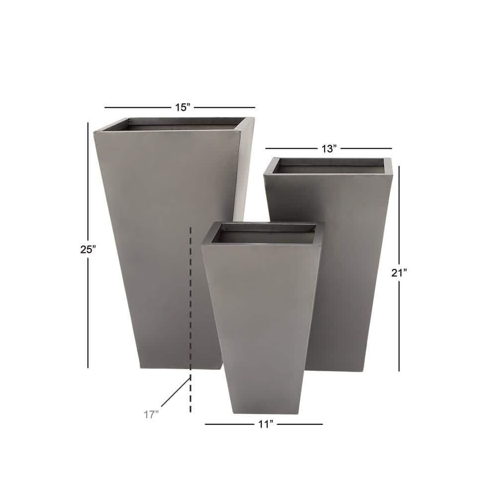 Set of 3 Contemporary Trapezoidal Iron Planters Gray - Olivia & May