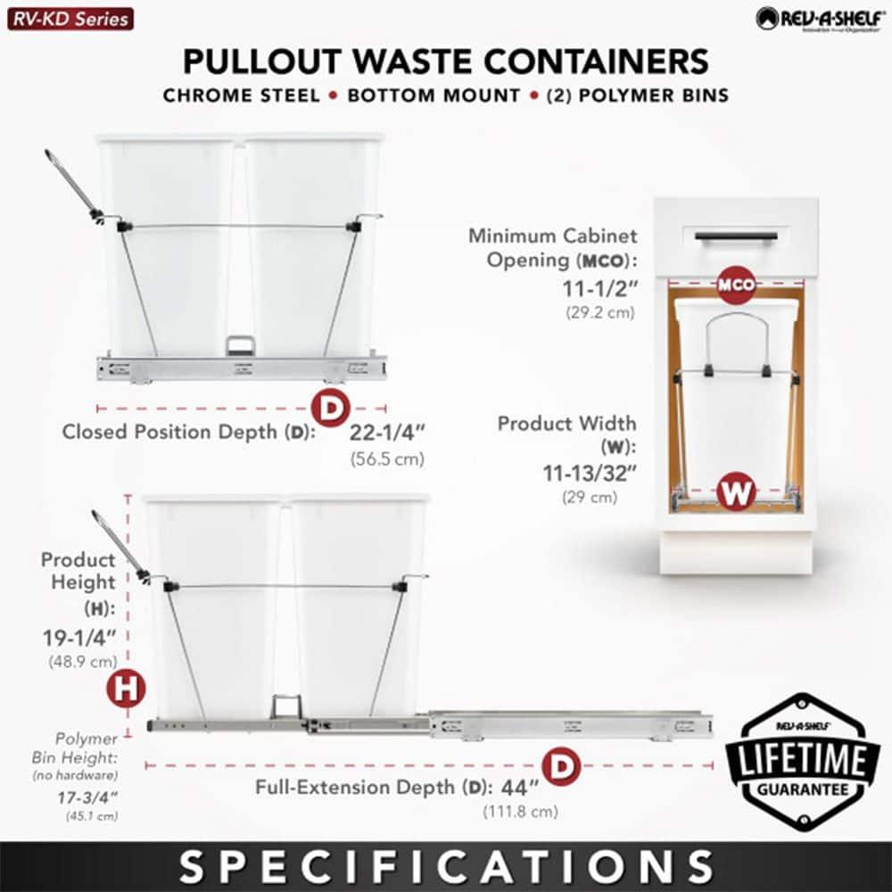 Rev-A-Shelf Double Sliding Pull-Out Waste Bin Containers