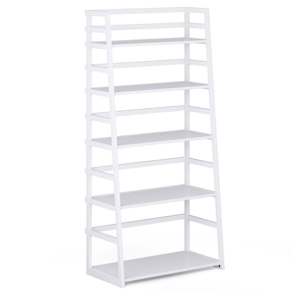 Simpli Home Acadian Ladder Shelf Bookcase in White