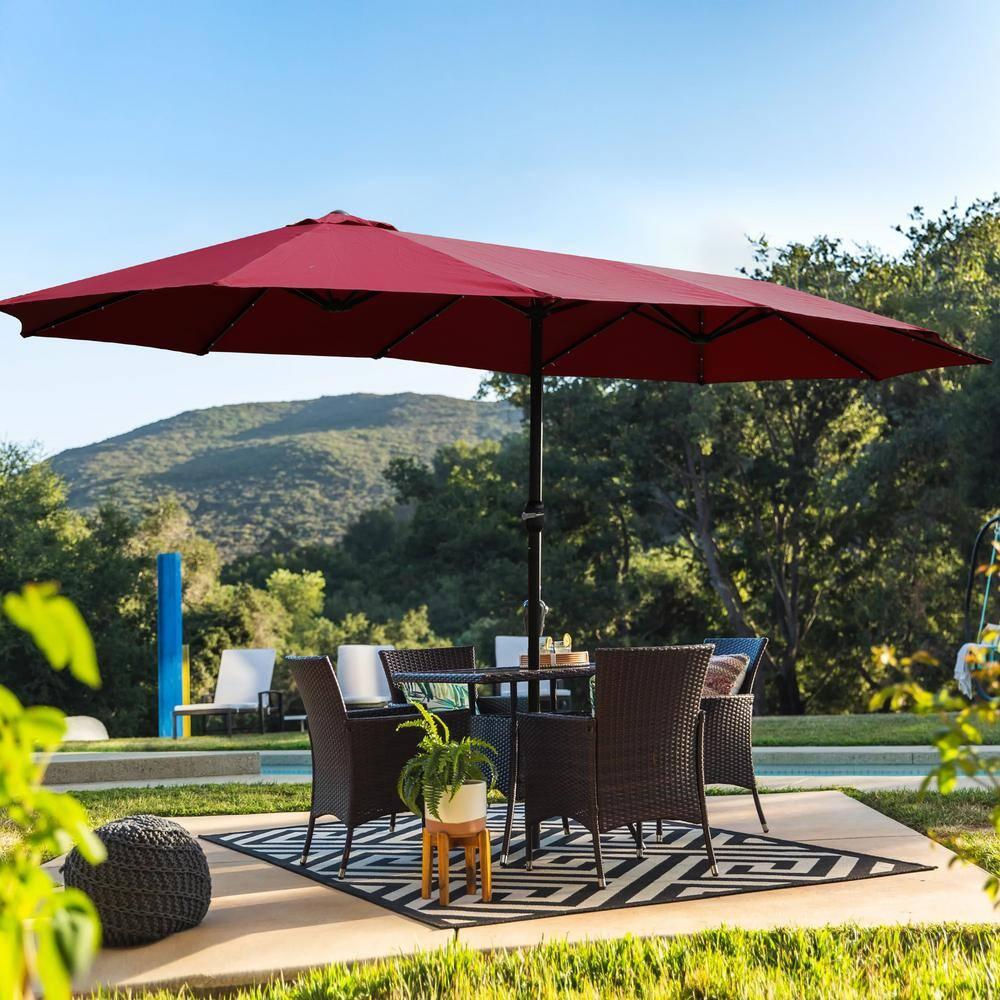 Red Double-Sided Market Patio Umbrella with Black Metal Pole