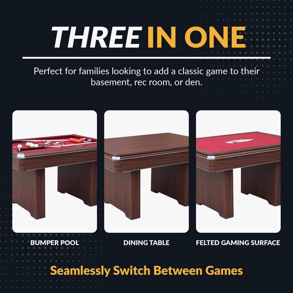 Hathaway Games Hathaway Renegade II 54-in Bumper Pool Table - Includes Cues, Billiard Balls, Accessories – Multi Game for Adults & Kids – Rubber Action Bumpers – Family Game Room – Red Felt with Walnut Finish