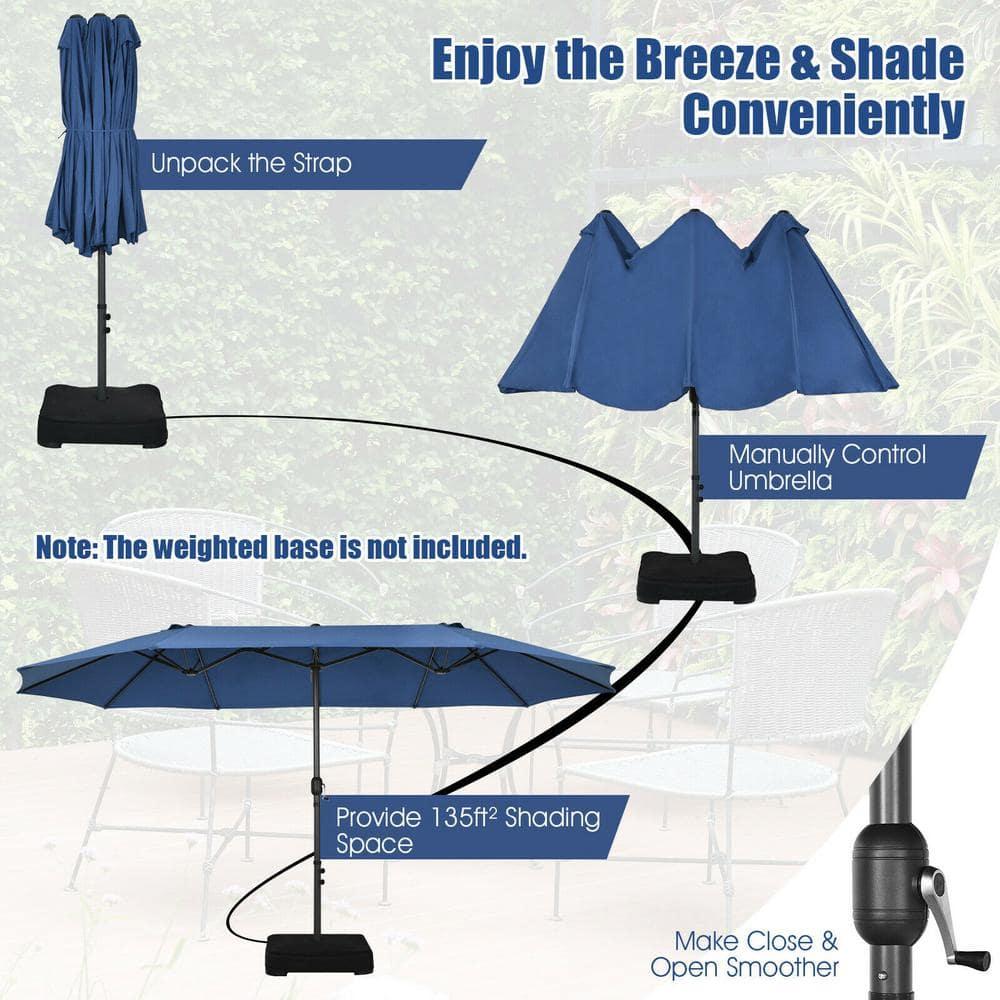Costway 15FT Patio Double-Sided Umbrella Crank Outdoor Garden Market Sun Shade Navy