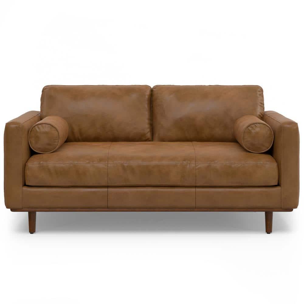 Simpli Home Morrison Genuine Leather Sofa, Mid-Century Modern Couch for Living Room, Handcrafted with Removable Cushions