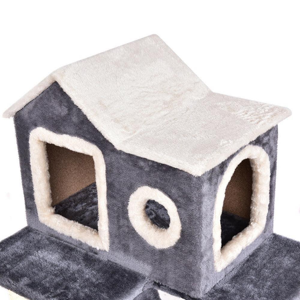 Gymax 35'' Modern Cat Tree 3-level Cat Condo Furniture w/ Openable Roof Sisal Scratching Posts