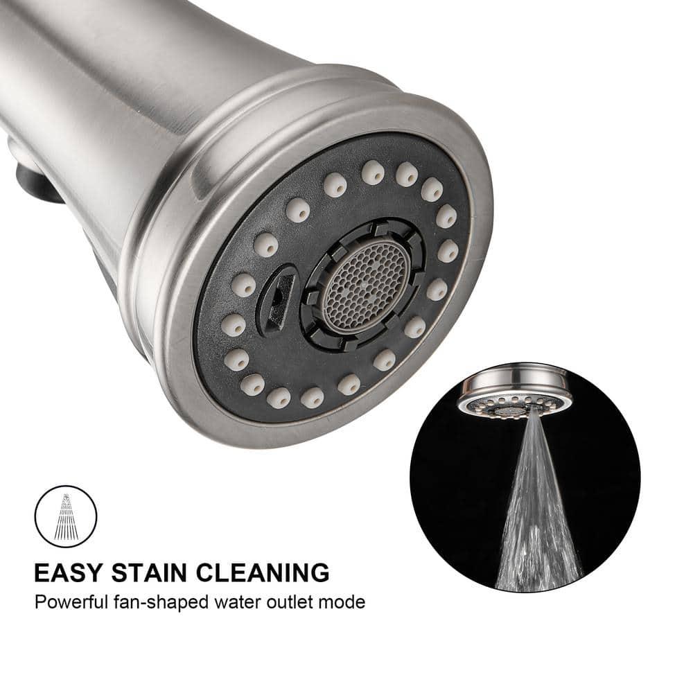 Touchless Gooseneck Single Handle Pull Down Sprayer Kitchen Faucet with Deckplate Pull Out Sink Faucet in Brushed Nickel