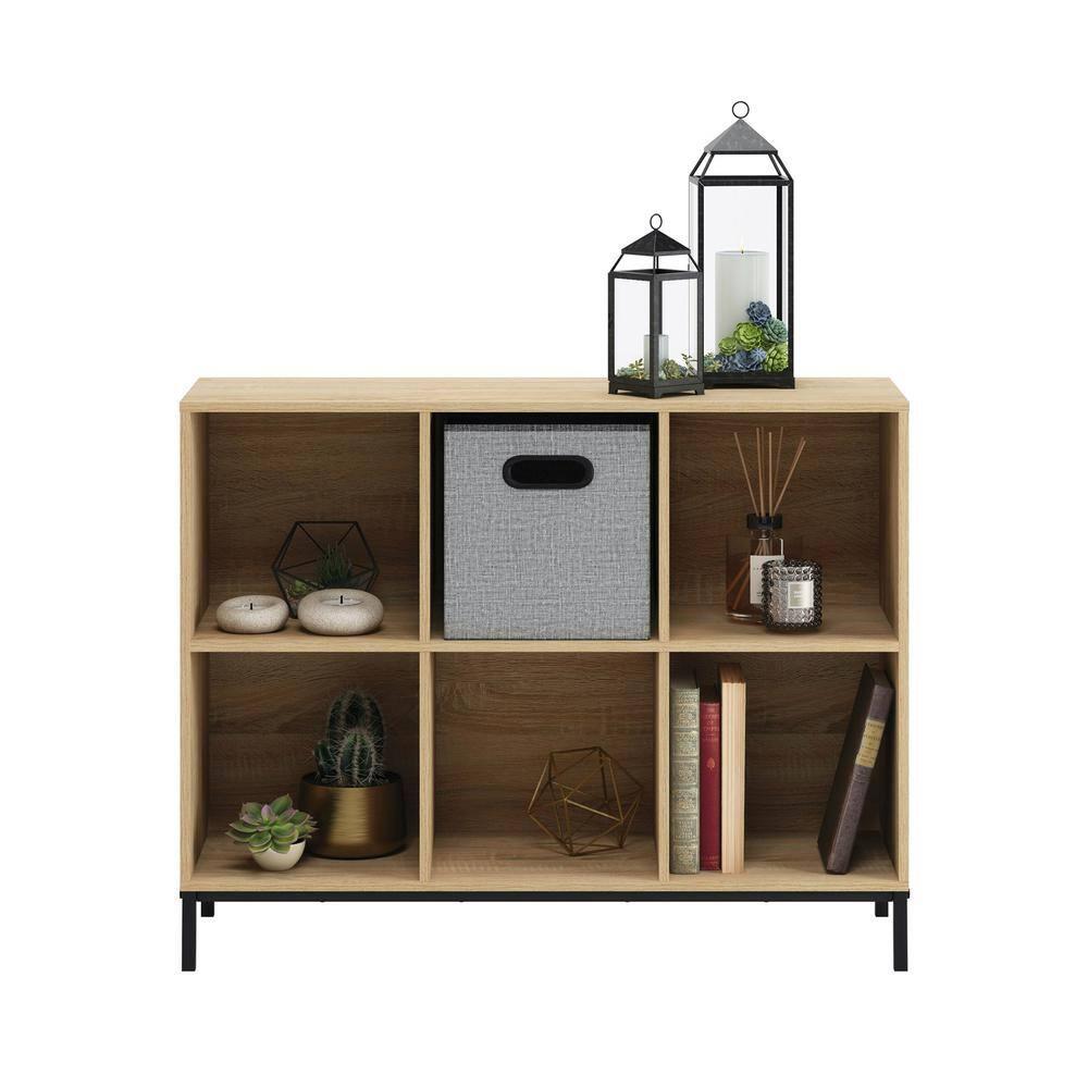 Sauder 27" 6 Cubbies North Avenue Organizer Charter Oak: Modern Metal Frame, 4-Shelf Bookcase, Brown Finish: Storage System Compatible