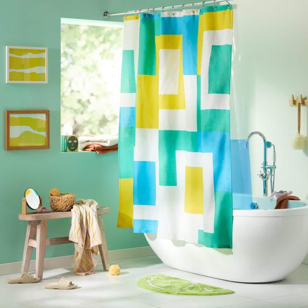 Town & Country Living TOWN & COUNTRY PLAY Lucy Mid Century Squares Fabric Shower Curtain 70"x72"