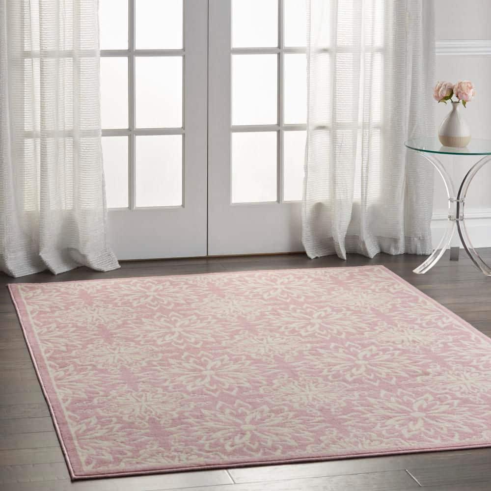 Nourison Jubilant Geometric Floral Ivory/Pink 5'3" x 7'3" Area Rug, (5' x 7')